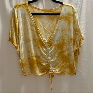Yellow Tie Dye Watercolor Drawstring Ruched Front
Cropped Tee